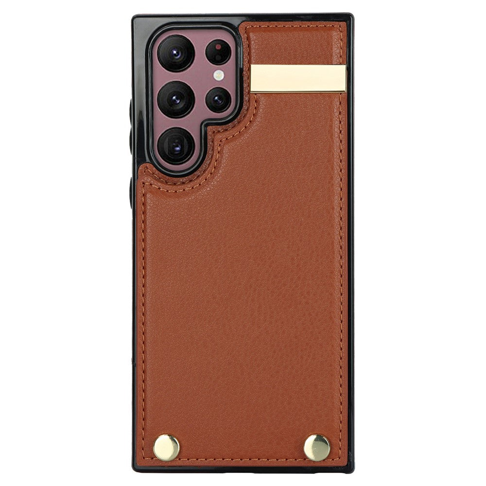 For Samsung Galaxy S24 Ultra Cover Hardware Decor TPU+PU Leather Card Bag Cell Phone Case