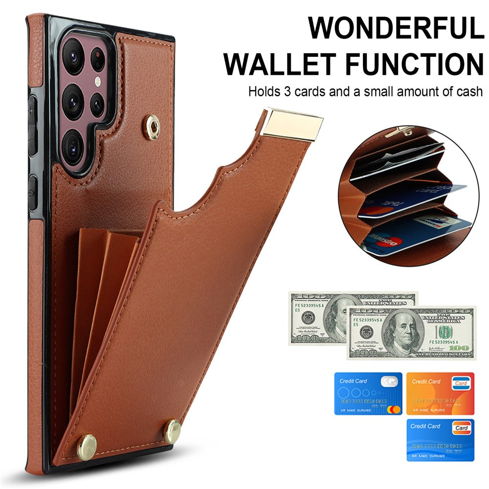 For Samsung Galaxy S24 Ultra Cover Hardware Decor TPU+PU Leather Card Bag Cell Phone Case