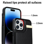 Til iPhone 15 Pro Mobilcover TPU+PU Læder+Metal Telefoncover med Kortholder