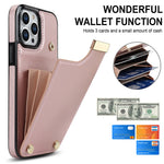 For iPhone 14 Pro Max Phone Case Card Holder TPU+PU Leather+Metal Hardware Phone Cover