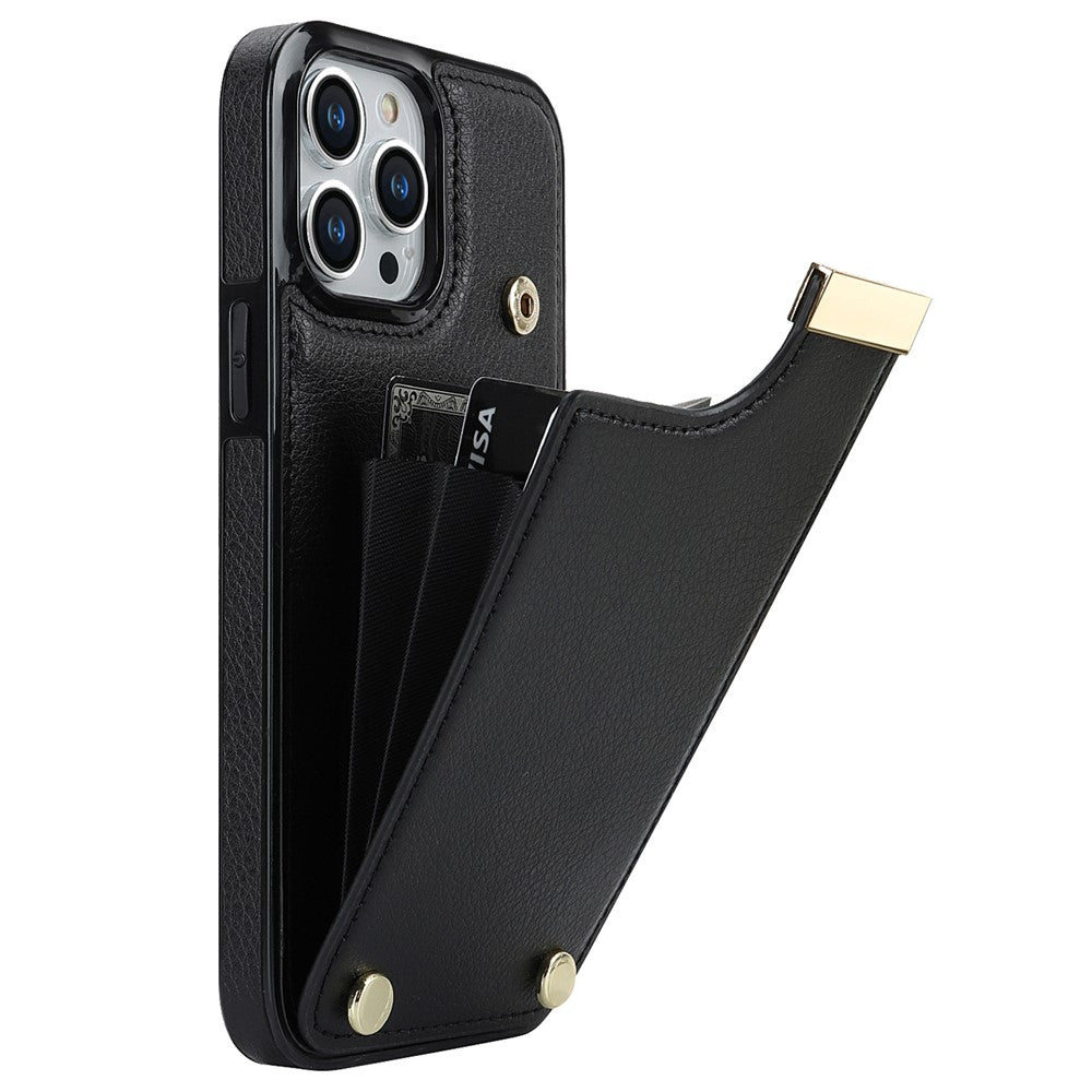 Til iPhone 14 Pro etui TPU+PU læder+metal mobilcover med kortholder