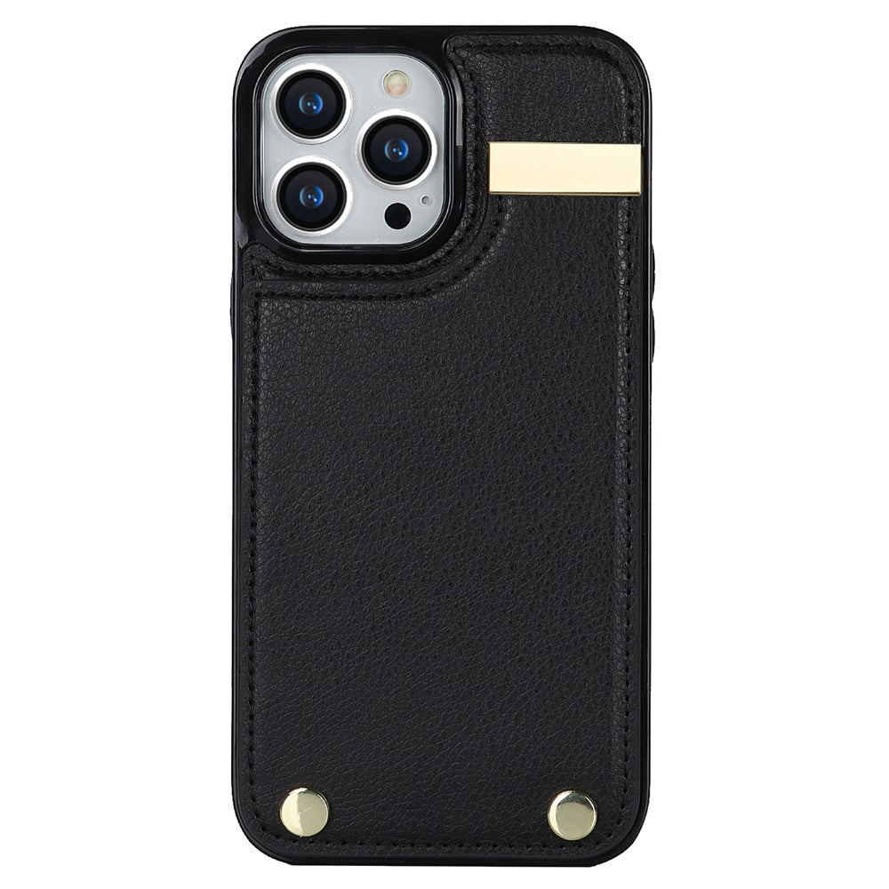 Til iPhone 14 Pro etui TPU+PU læder+metal mobilcover med kortholder