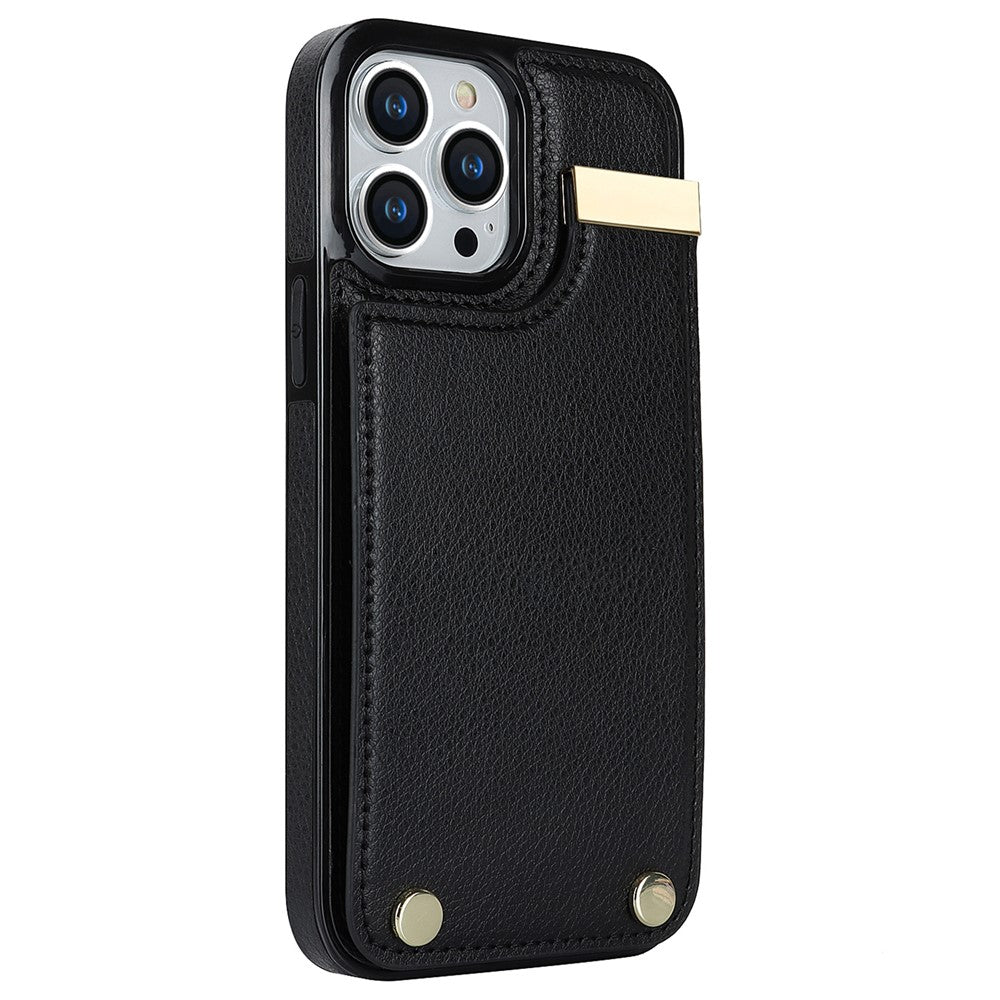 Til iPhone 14 Pro etui TPU+PU læder+metal mobilcover med kortholder