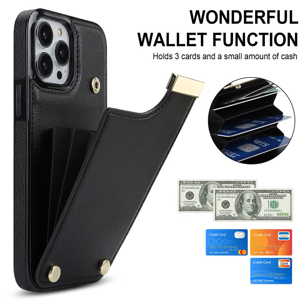 Til iPhone 14 Pro etui TPU+PU læder+metal mobilcover med kortholder