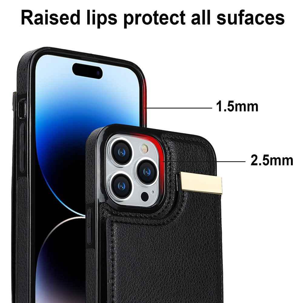 Til iPhone 14 Pro etui TPU+PU læder+metal mobilcover med kortholder