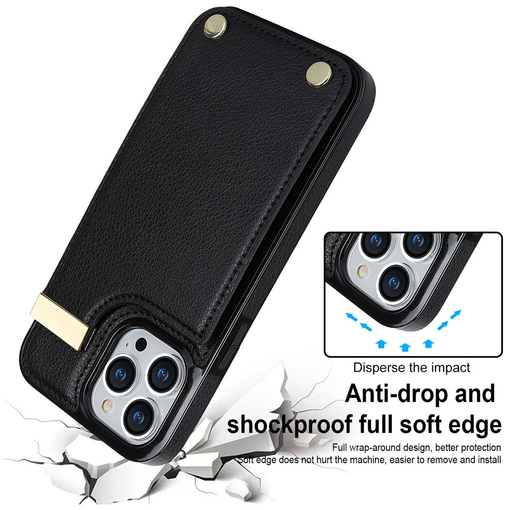 Til iPhone 14 Pro etui TPU+PU læder+metal mobilcover med kortholder