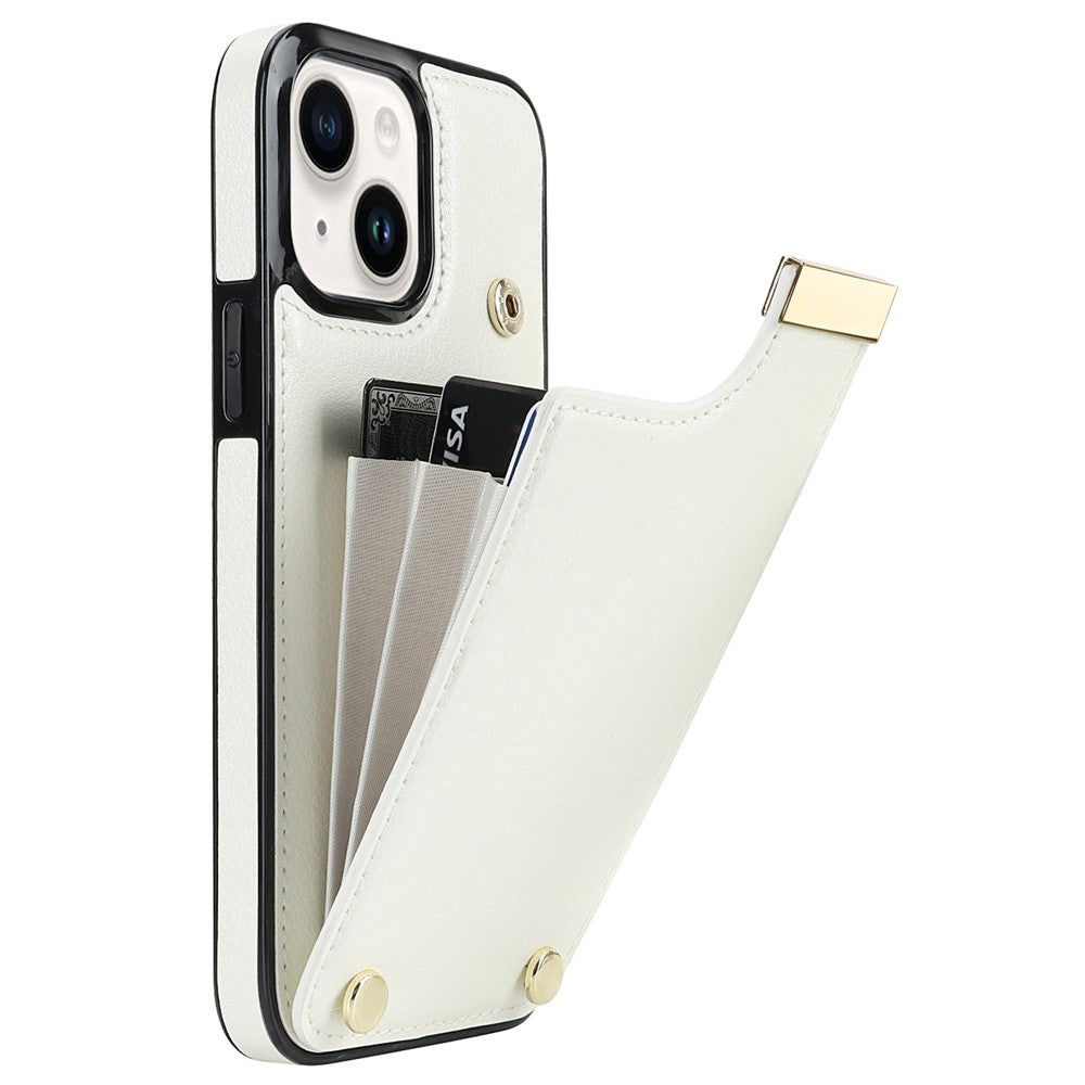 For iPhone 15 Plus Anti-Shock Case TPU+PU Leather+Metal Phone Cover with Card Holder
