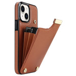 For iPhone 15 Plus Anti-Shock Case TPU+PU Leather+Metal Phone Cover with Card Holder