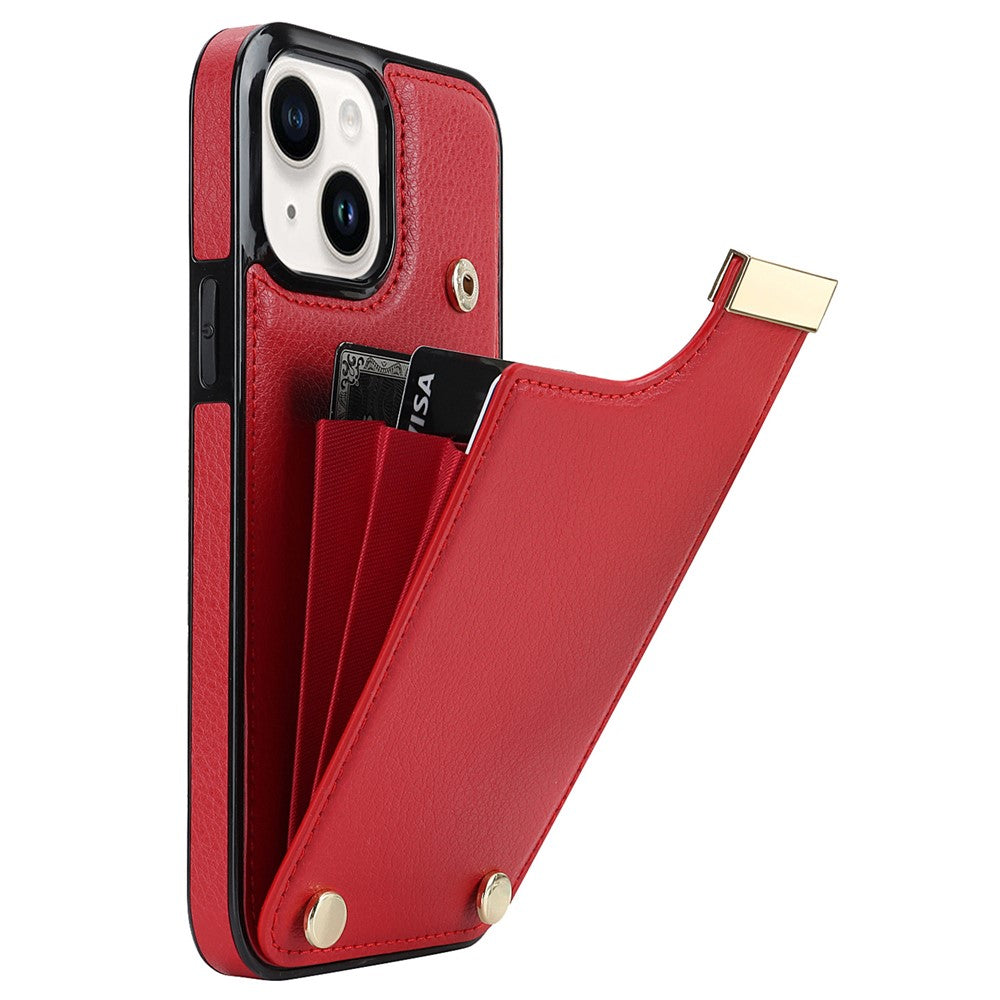 For iPhone 15 Plus Anti-Shock Case TPU+PU Leather+Metal Phone Cover with Card Holder