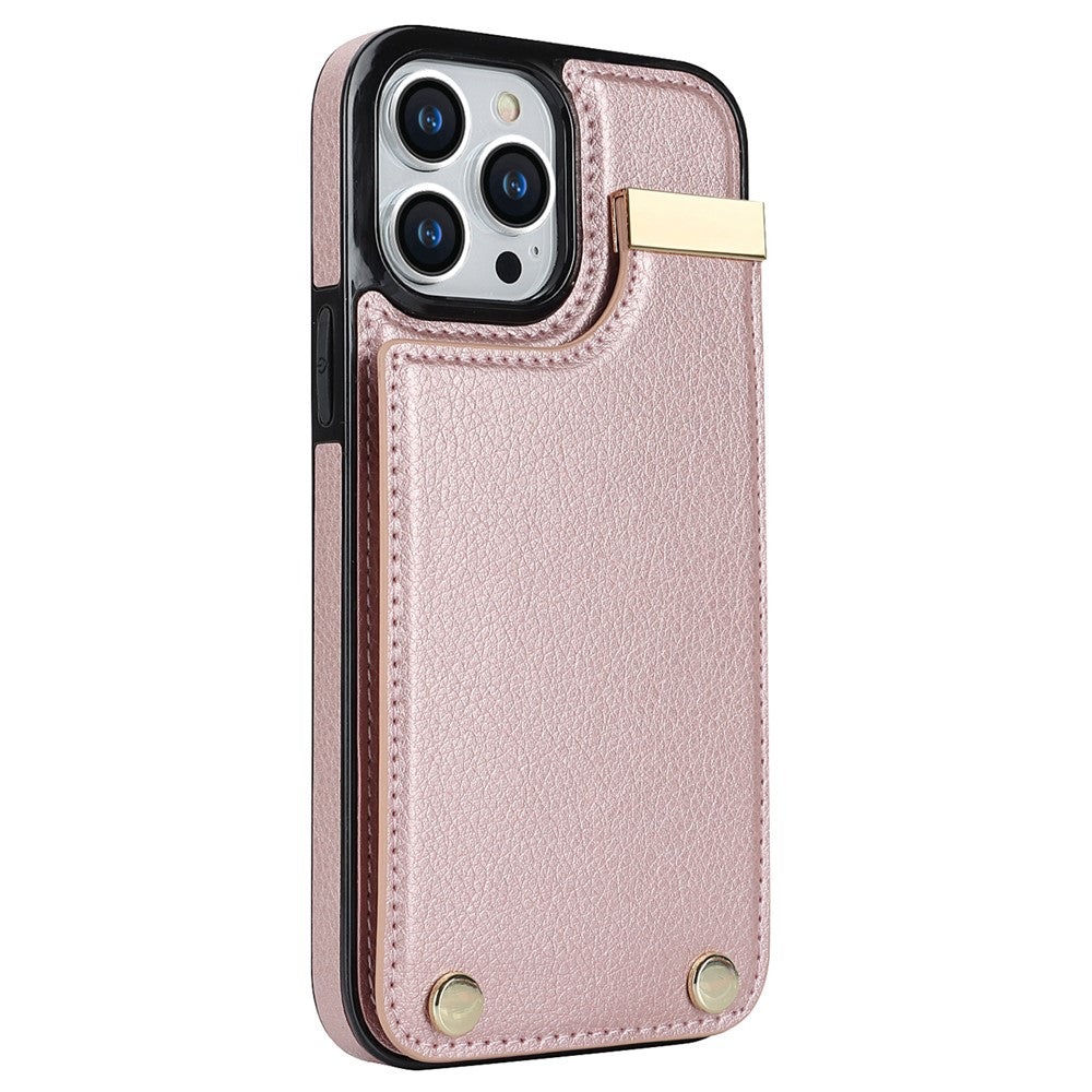 Til iPhone 13 Pro Max cover Mobilcover TPU+PU Læder+Metalskal med kortholder