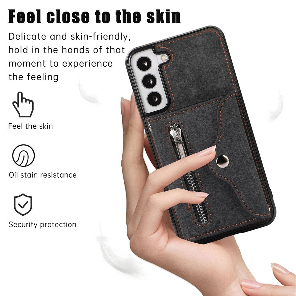 For Samsung Galaxy S21+ 5G Case PU+TPU Card Bag Cell Phone Case with 2 Straps