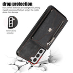 For Samsung Galaxy S21+ 5G Case PU+TPU Card Bag Cell Phone Case with 2 Straps