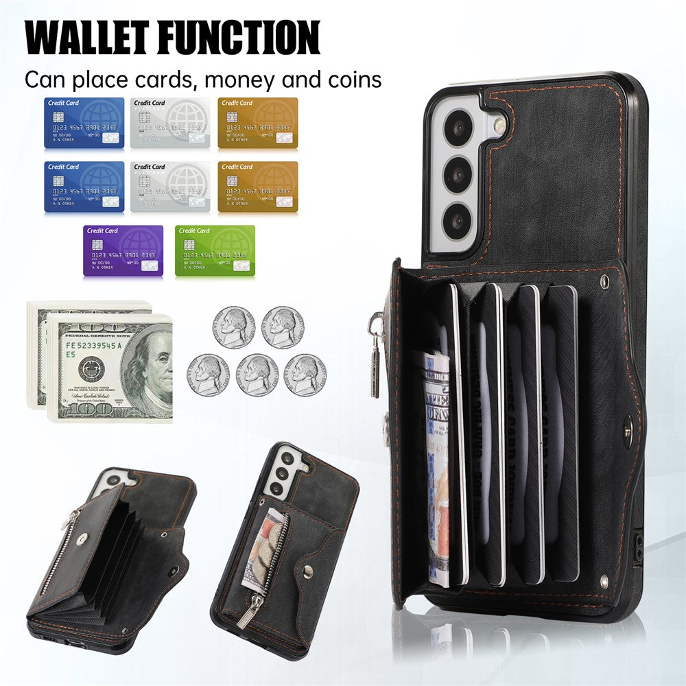 For Samsung Galaxy S21+ 5G Case PU+TPU Card Bag Cell Phone Case with 2 Straps