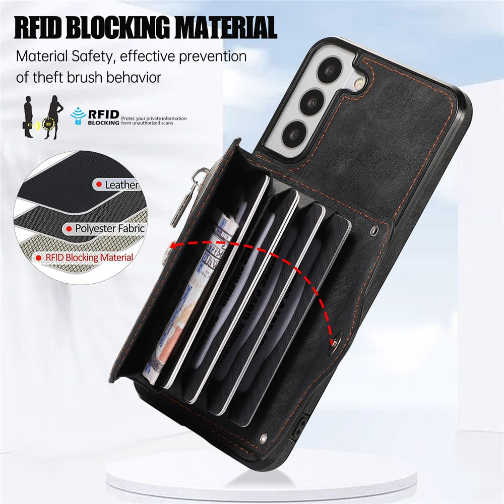 For Samsung Galaxy S21+ 5G Case PU+TPU Card Bag Cell Phone Case with 2 Straps