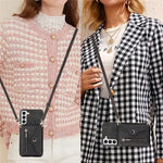 For Samsung Galaxy S21+ 5G Case PU+TPU Card Bag Cell Phone Case with 2 Straps