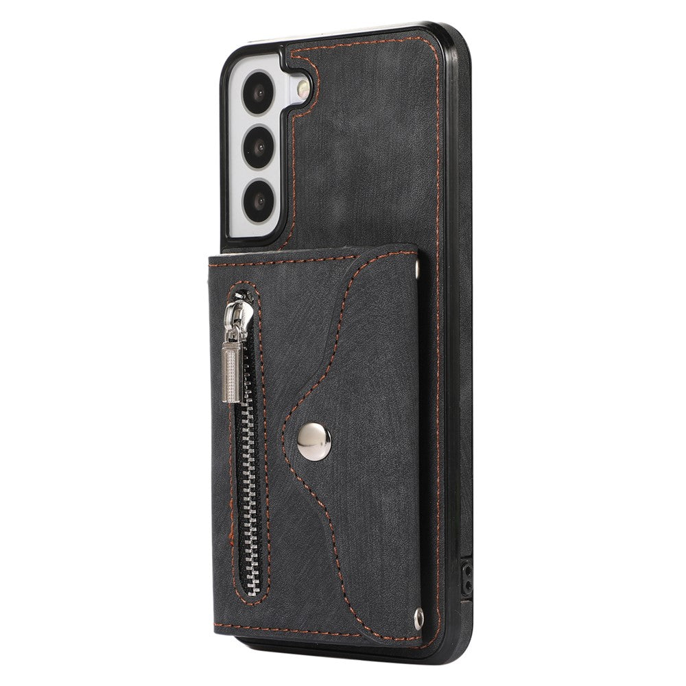 For Samsung Galaxy S21+ 5G Case PU+TPU Card Bag Cell Phone Case with 2 Straps