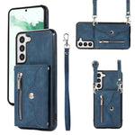 For Samsung Galaxy S21+ 5G Case PU+TPU Card Bag Cell Phone Case with 2 Straps