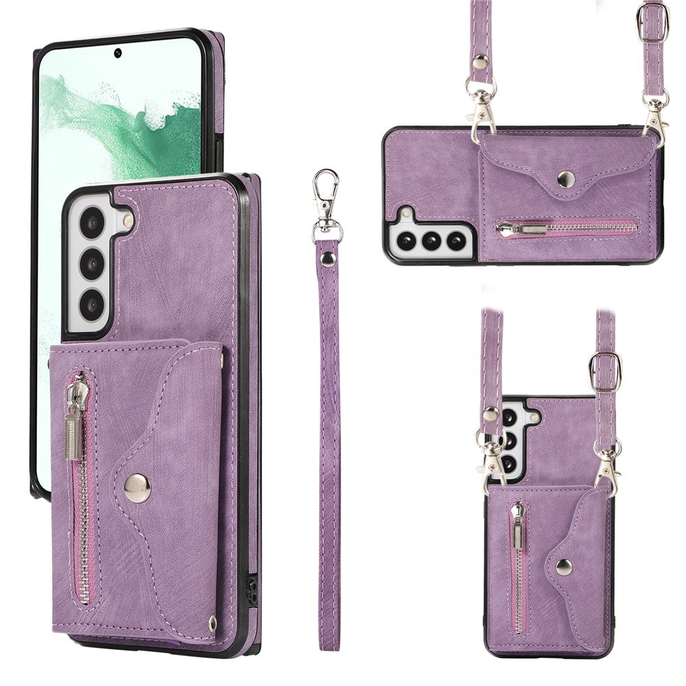 For Samsung Galaxy S21+ 5G Case PU+TPU Card Bag Cell Phone Case with 2 Straps