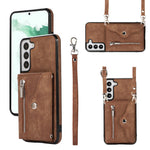 For Samsung Galaxy S21+ 5G Case PU+TPU Card Bag Cell Phone Case with 2 Straps