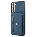 For Samsung Galaxy S21 5G Shockproof Case PU+TPU Card Bag Cell Phone Case with 2 Straps