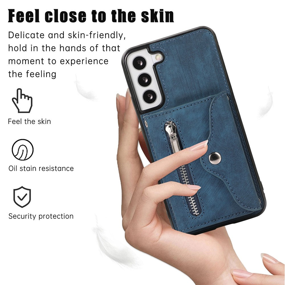 For Samsung Galaxy S21 5G Shockproof Case PU+TPU Card Bag Cell Phone Case with 2 Straps