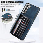For Samsung Galaxy S21 5G Shockproof Case PU+TPU Card Bag Cell Phone Case with 2 Straps