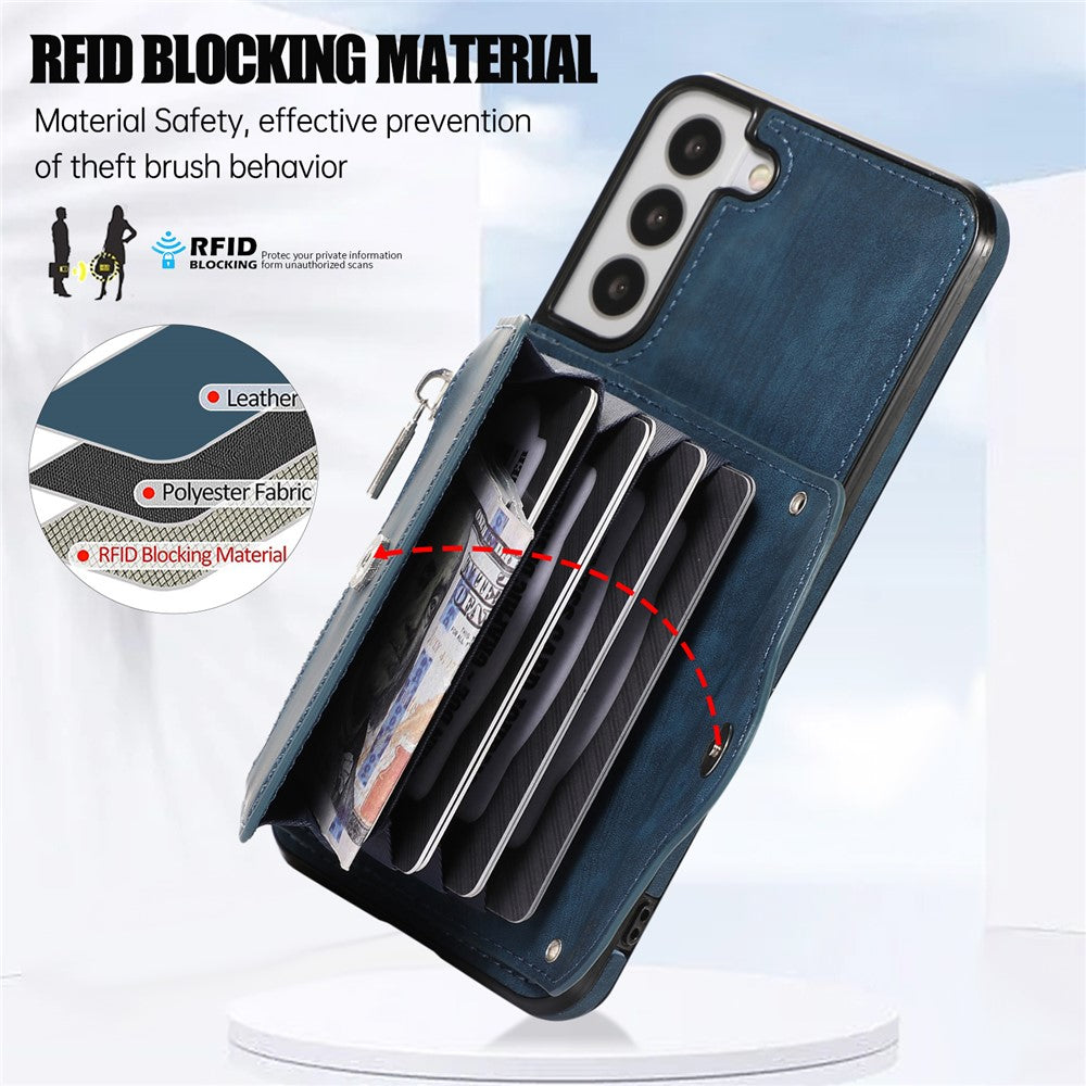 For Samsung Galaxy S21 5G Shockproof Case PU+TPU Card Bag Cell Phone Case with 2 Straps