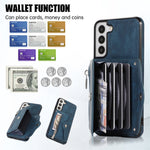 For Samsung Galaxy S21 5G Shockproof Case PU+TPU Card Bag Cell Phone Case with 2 Straps