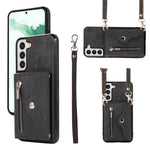 For Samsung Galaxy S21 5G Shockproof Case PU+TPU Card Bag Cell Phone Case with 2 Straps