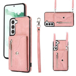 For Samsung Galaxy S21 5G Shockproof Case PU+TPU Card Bag Cell Phone Case with 2 Straps