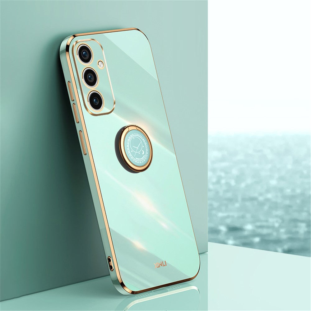 XINLI For Samsung Galaxy A35 5G Phone Case with Kickstand Plating Gold Edge Soft TPU Cover