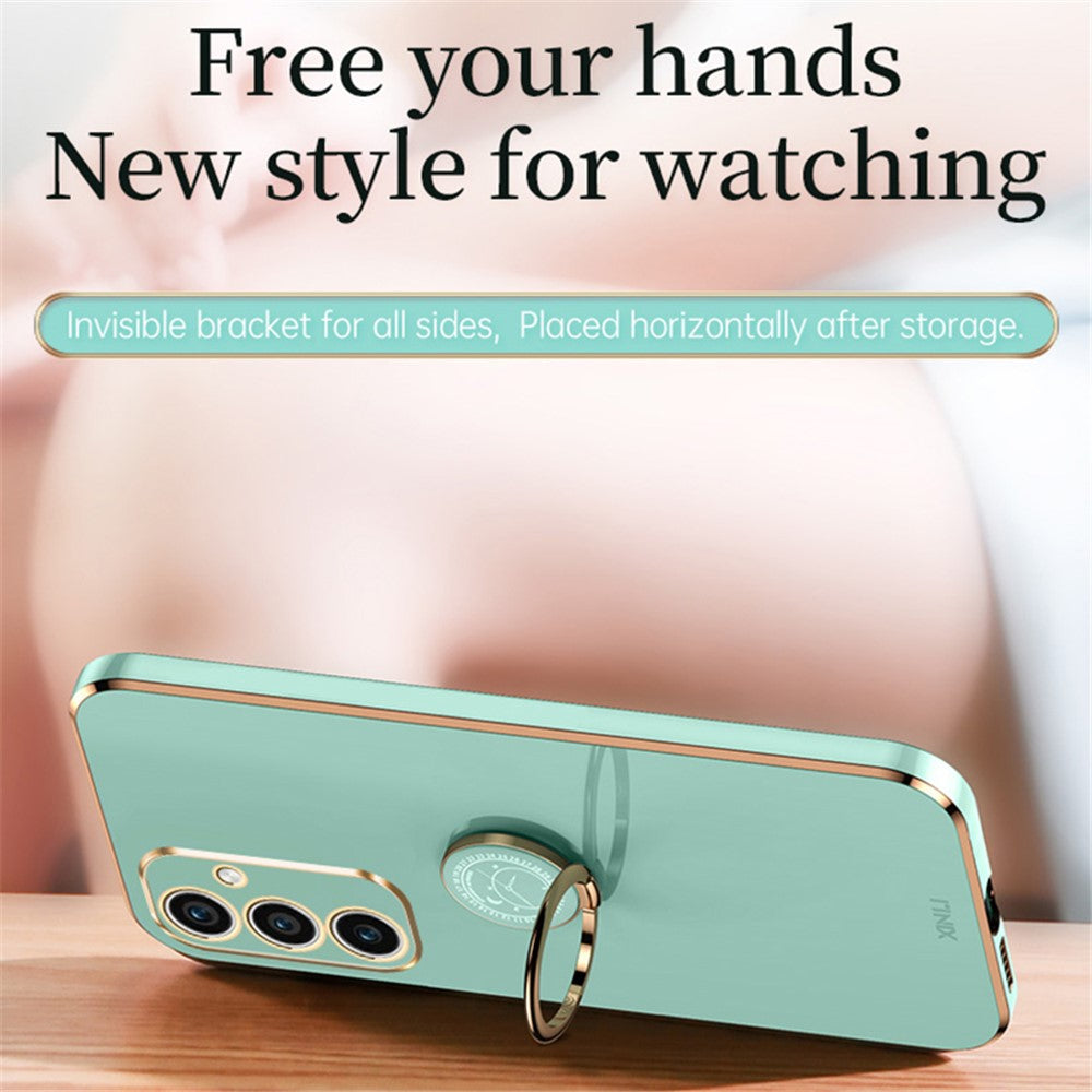 XINLI For Samsung Galaxy A35 5G Phone Case with Kickstand Plating Gold Edge Soft TPU Cover