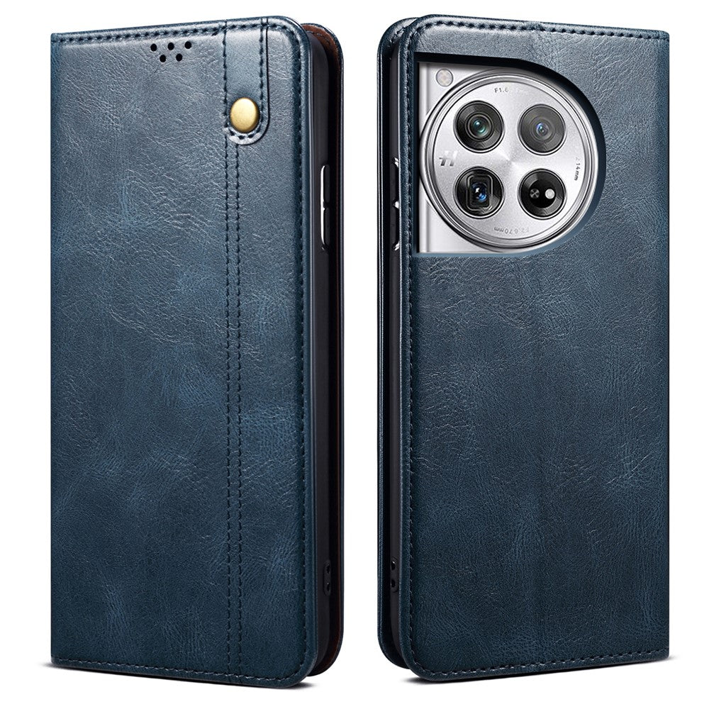For OnePlus 12 5G Case Stand with Card Holder Waxy Crazy Horse Texture Leather Cover