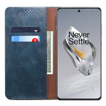 For OnePlus 12 5G Case Stand with Card Holder Waxy Crazy Horse Texture Leather Cover