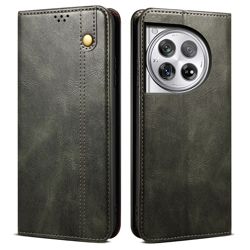 For OnePlus 12 5G Case Stand with Card Holder Waxy Crazy Horse Texture Leather Cover