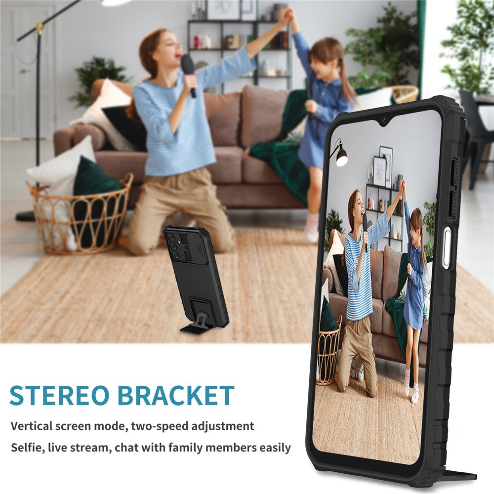 Til Samsung Galaxy A15 5G Telefoncover Skydekameralinsebeskyttelse Støttefod