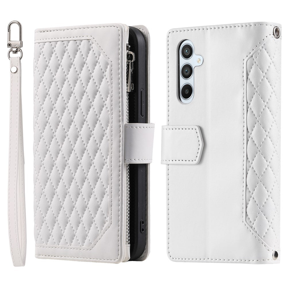 For Samsung Galaxy A55 5G Case Wallet Stand Rhombus Texture Phone Cover with Strap