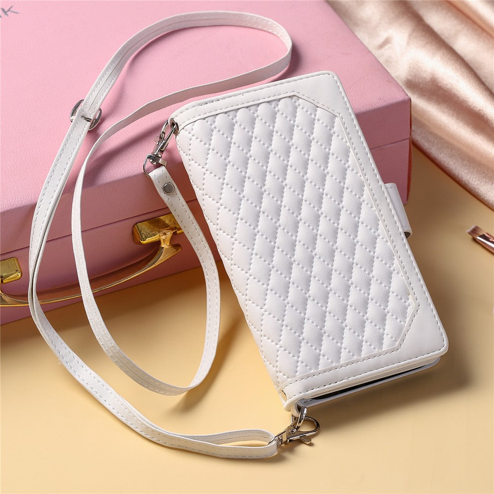 For Samsung Galaxy A55 5G Case Wallet Stand Rhombus Texture Phone Cover with Strap