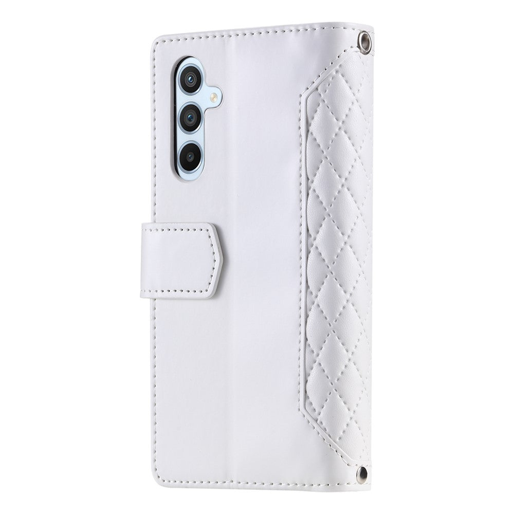 For Samsung Galaxy A55 5G Case Wallet Stand Rhombus Texture Phone Cover with Strap