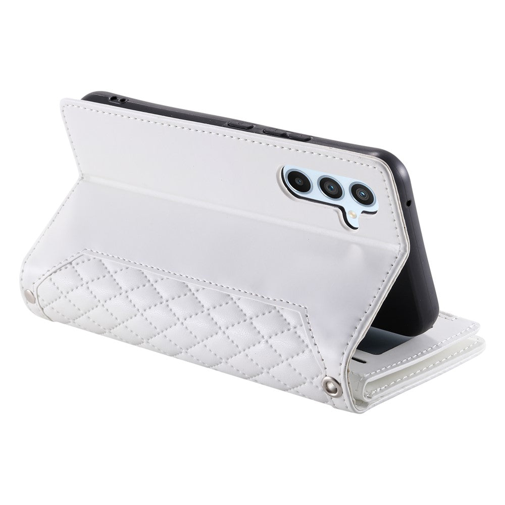 For Samsung Galaxy A55 5G Case Wallet Stand Rhombus Texture Phone Cover with Strap