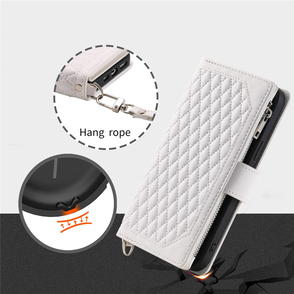 For Samsung Galaxy A55 5G Case Wallet Stand Rhombus Texture Phone Cover with Strap