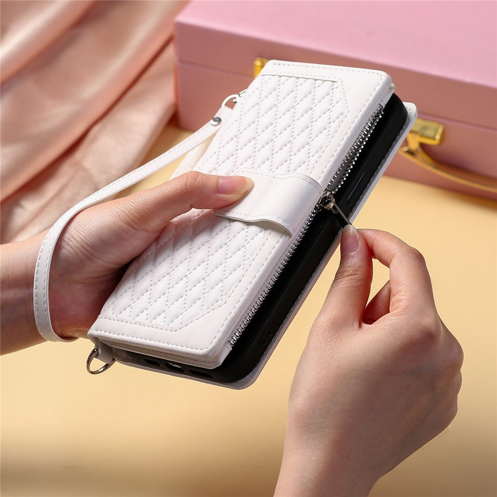 For Samsung Galaxy A55 5G Case Wallet Stand Rhombus Texture Phone Cover with Strap