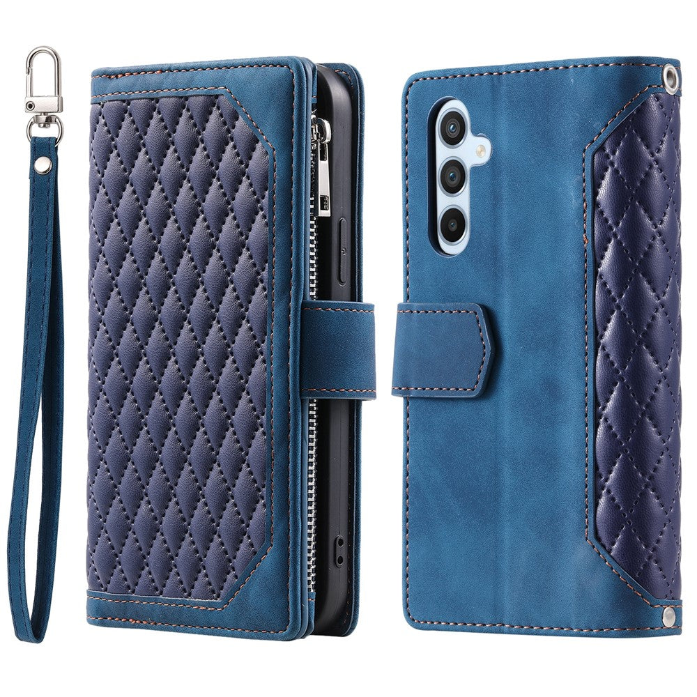 For Samsung Galaxy A55 5G Case Wallet Stand Rhombus Texture Phone Cover with Strap