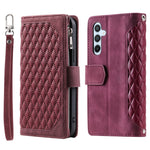For Samsung Galaxy A55 5G Case Wallet Stand Rhombus Texture Phone Cover with Strap