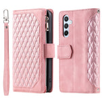 For Samsung Galaxy A55 5G Case Wallet Stand Rhombus Texture Phone Cover with Strap