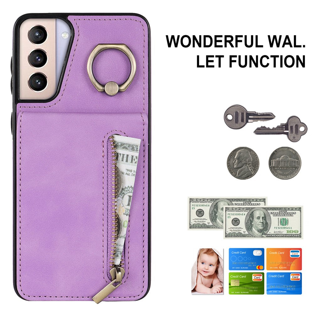 For Samsung Galaxy S21+ 5G Case RFID Blocking PU+TPU Phone Cover with Card Slots
