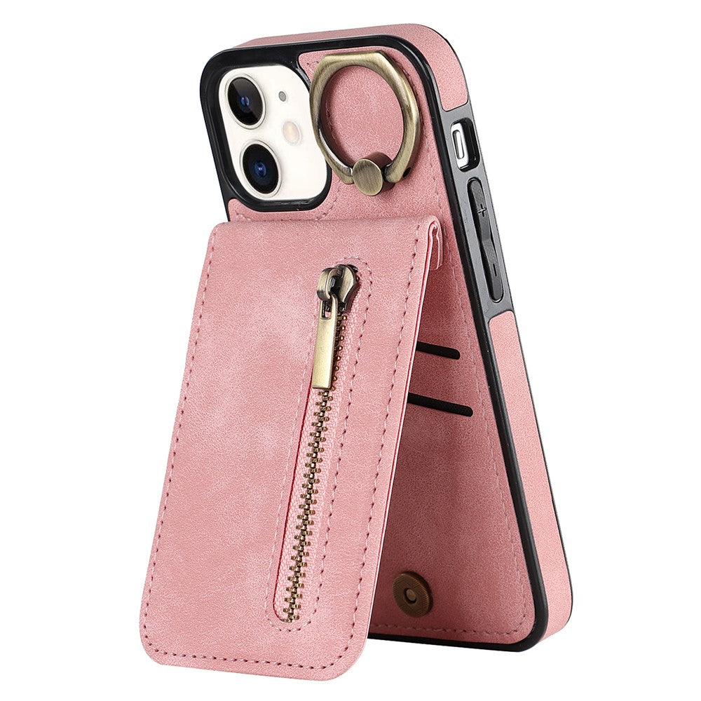 For iPhone 12 mini Cell Phone Case RFID Blocking PU+TPU Cover with Card Slots