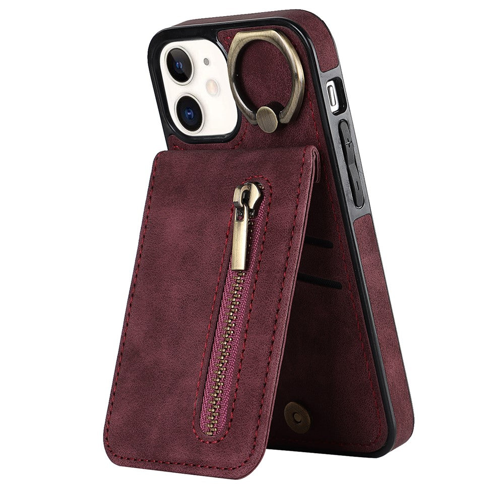 For iPhone 12 mini Cell Phone Case RFID Blocking PU+TPU Cover with Card Slots
