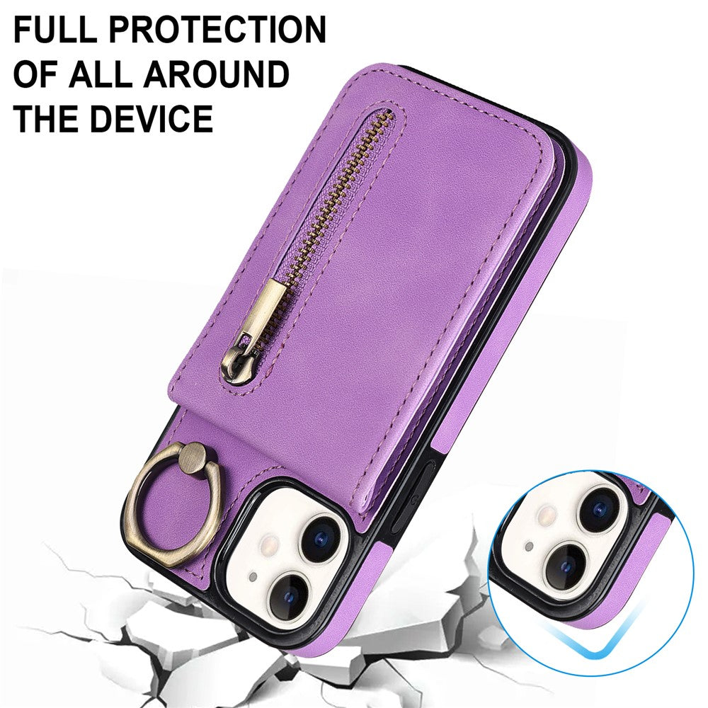 For iPhone 12 mini Cell Phone Case RFID Blocking PU+TPU Cover with Card Slots