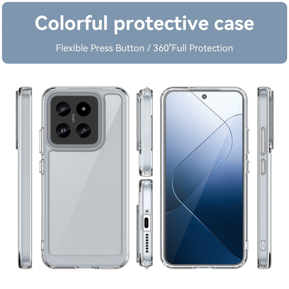 For Xiaomi 14 Case Electroplating Buttons Transparent Phone Cover (Big Rear Lens Hole)